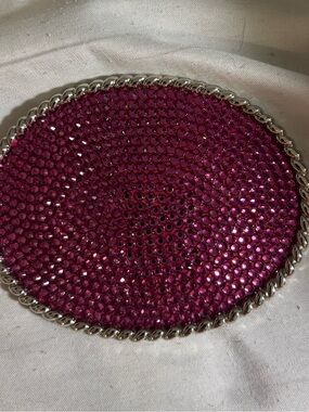 Vibrant Fuchsia Rhinestone Covered Chrome Belt Buckle